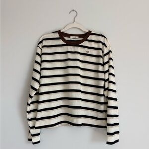 Striped Cotton Mohair Knit Top Lightweight Long Sleeve